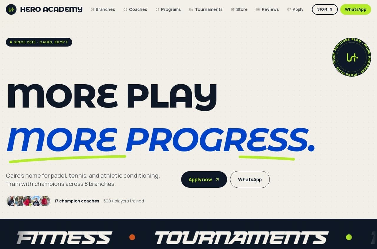 Hero Padel Academy — padel & tennis academy platform built by FLT